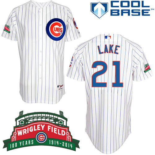 Junior Lake #21 MLB Jersey-Chicago Cubs Men's Authentic Wrigley Field 100th Anniversary White Baseball Jersey